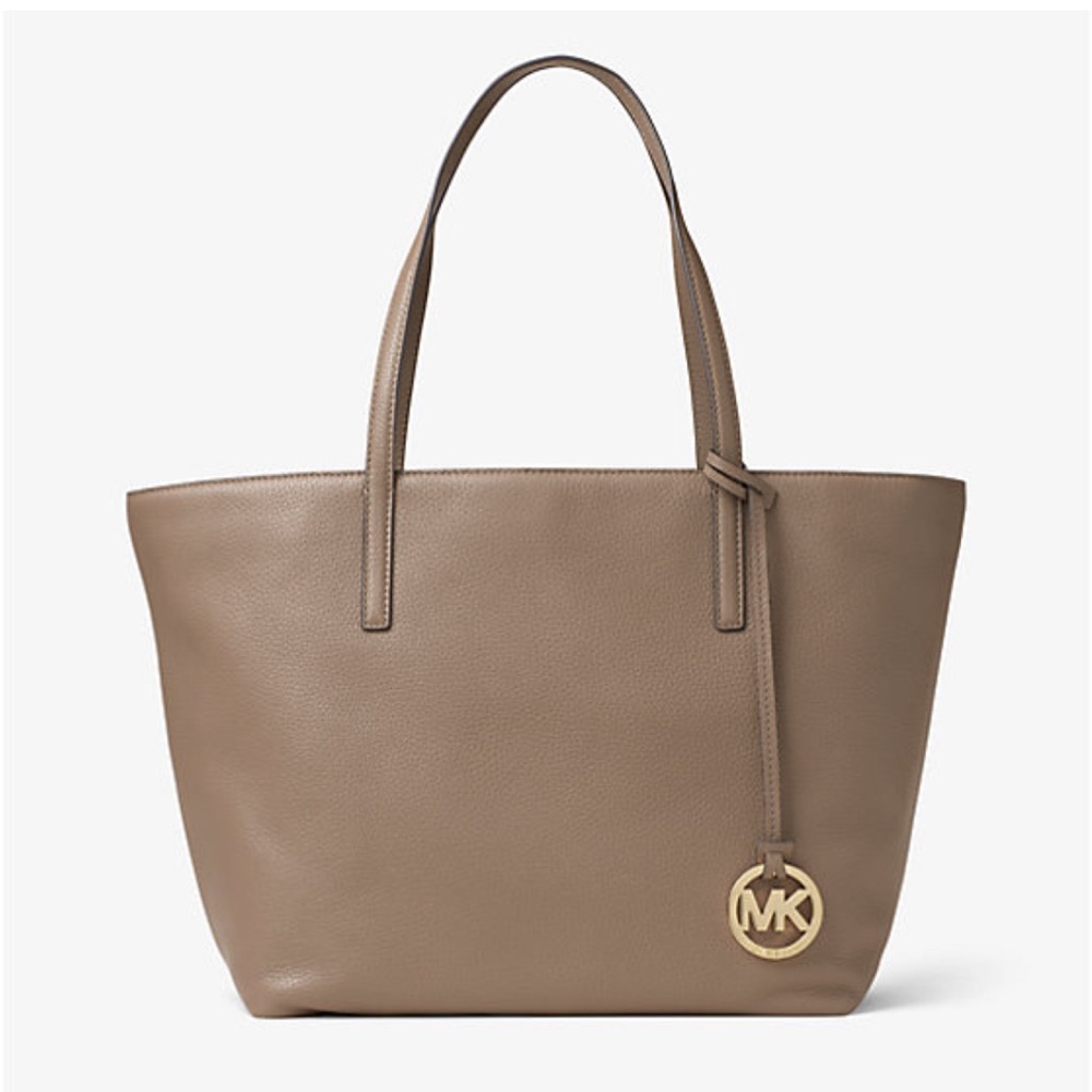 Michael Kors Izzy Tan Tote with Gold Medallion  Pebbled Leather